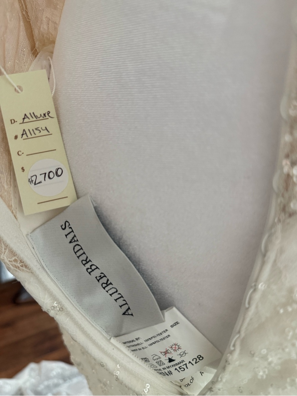 Allure Bridals A1154 Spaghetti Strap Lace Sheath Wedding Dress Size 10 Sample - Picture 10 of 11